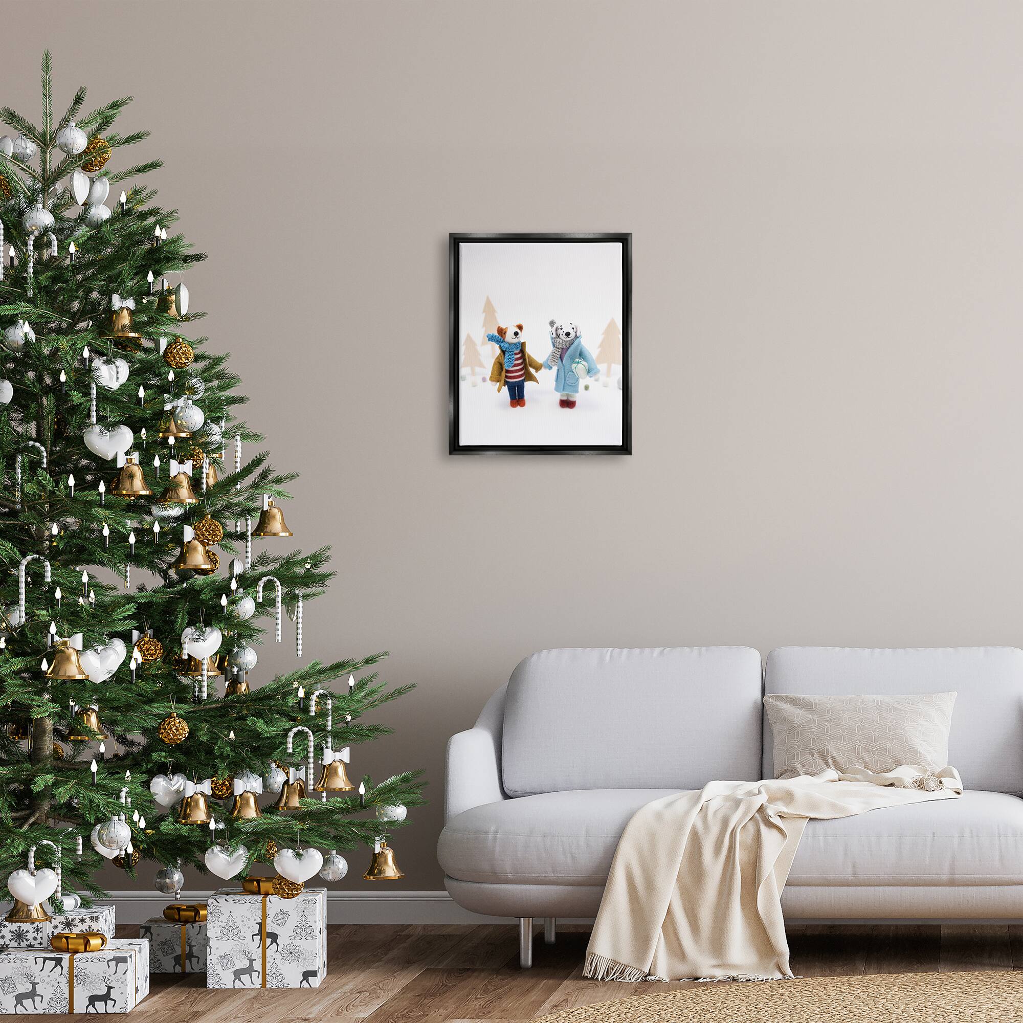 Stupell Industries Winter Holiday Gifts Dog Couple Framed Floater Canvas Wall Art